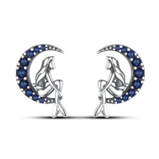 Moon Mermaid Silver Stud Earrings