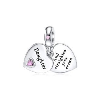 Silver Heart Daughter Reminder Pink Gem Charm