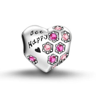 Bee Happy Heart Pink Gems Charm