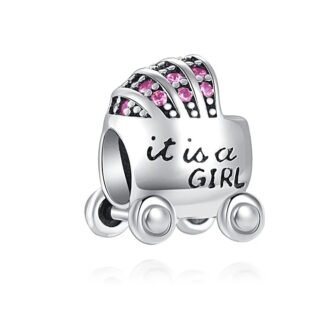 Baby Girl Carriage Pink Gems Charm