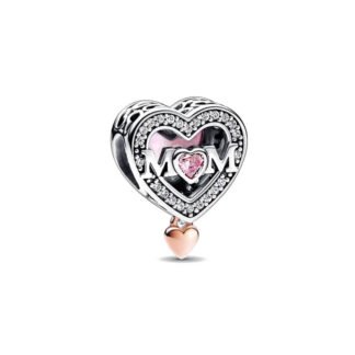 Mom Big Heart and Gold Rose Small Heart Charm