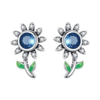 Blue Flower Silver Stud Earrings