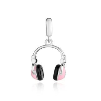 Silver Pink Headphones Black Ears Charm
