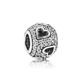 Silver Sparkly Hollowed Heart Round Cylindrical Charm