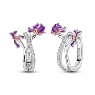Crystal Flower Silver Hoop Earrings