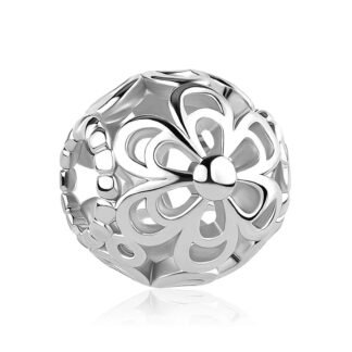Silver Hollowed Flowers Bead Charm