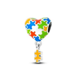 Colorful Puzzle Pieces Heart Charm