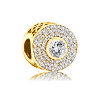 Gold Sparkly Round White Gem Center Charm