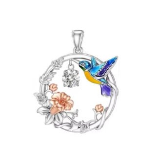 Blue Hummingbird Gold Rose Flowers Flora Charm