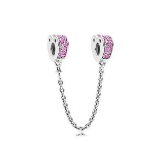 Pink Gems Hearts Chain Charm