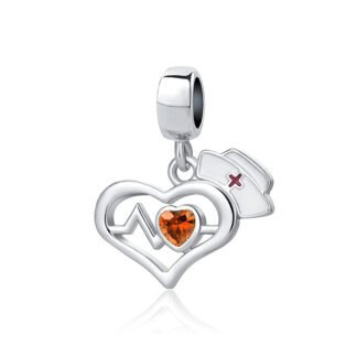Emergency Heartbeat Nurse Cap Orange Heart Gem Charm