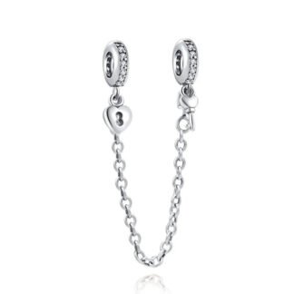 Silver Heart Lock and Key Chain Charm
