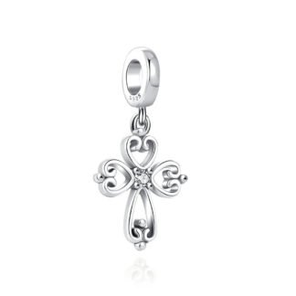 Ornate Elegant Silver Cross Heart Curves Charm