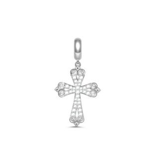 Ornate Cross White Gems Charm
