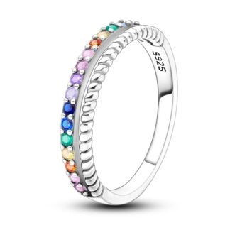 Rainbow Crystal Silver Ring