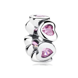 Silver Pink Hearts Gems Charm