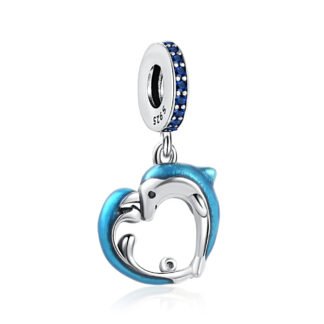 Silver Dolphin Blue Heart Charm