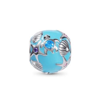 Bright Blue Turtle Starfish Seashell Bead Charm