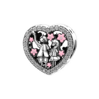 Together Waving Couple Pink Flowers Heart Charm