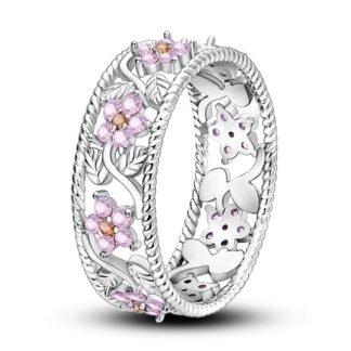 Pink Flower Silver Ring