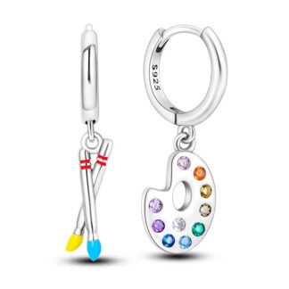 Painting Set Silver Hoop Earrings