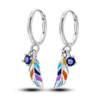 Feather Silver Hoop Earrings