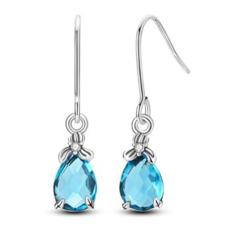 Blue Crystal Silver Dangle Earrings