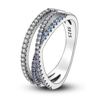 Crystal Crisscross Silver Ring