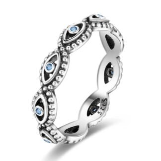 Crystal Evil Eye Silver Ring