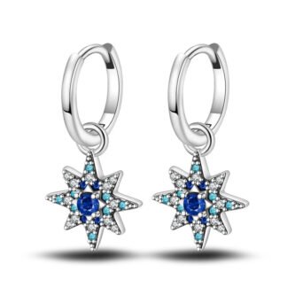 Blue Star Silver Hoop Earrings
