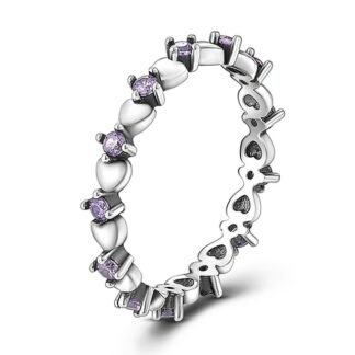 Purple Crystal Heart Silver Ring