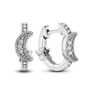 Crystal Moon Star Silver Hoop Earrings