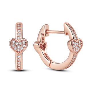 Crystal Heart Silver Hoop Earrings