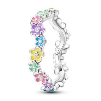 Rainbow Flower Silver Ring