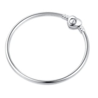 Crystal Heart Charm Bangle Bracelet