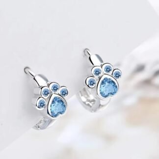 Crystal Pet Paw Silver Hoop Earrings