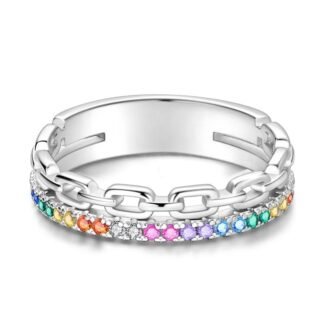 Rainbow Crystal Chain Silver Ring