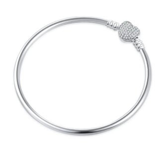 Crystal Heart Charm Bangle Bracelet