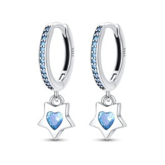 Crystal Star Silver Hoop Earrings