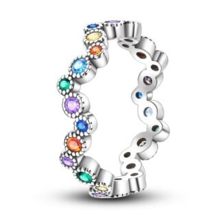 Rainbow Crystal Silver Ring