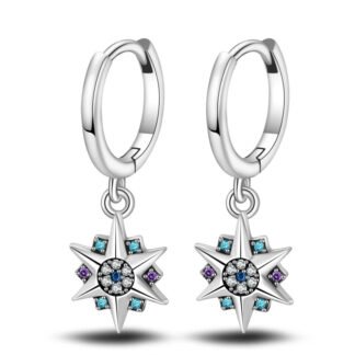 Crystal Star Silver Hoop Earrings