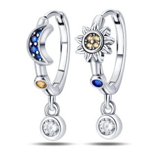 Moon Star Silver Hoop Earrings