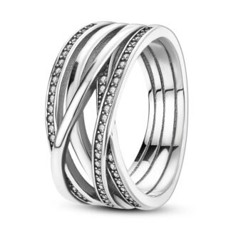 Crystal Criss Cross Silver Ring