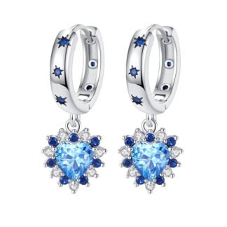 Blue Heart Silver Hoop Earrings