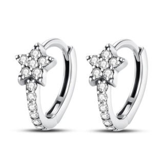 Crystal Star Silver Hoop Earrings