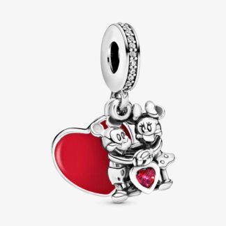 Silver Mickey Minnie Mouse Red Heart Disney Charm
