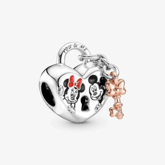 Silver Heart Lock Gold Rose Key Mickey Minnie Mouse Disney Charm
