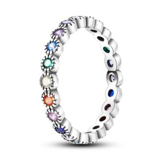 Rainbow Crystal Silver Ring