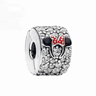 Silver Sparkly Red Bow Minnie Mouse Disney Cylindrical Charm