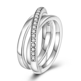 Crystal Criss Cross Silver Ring